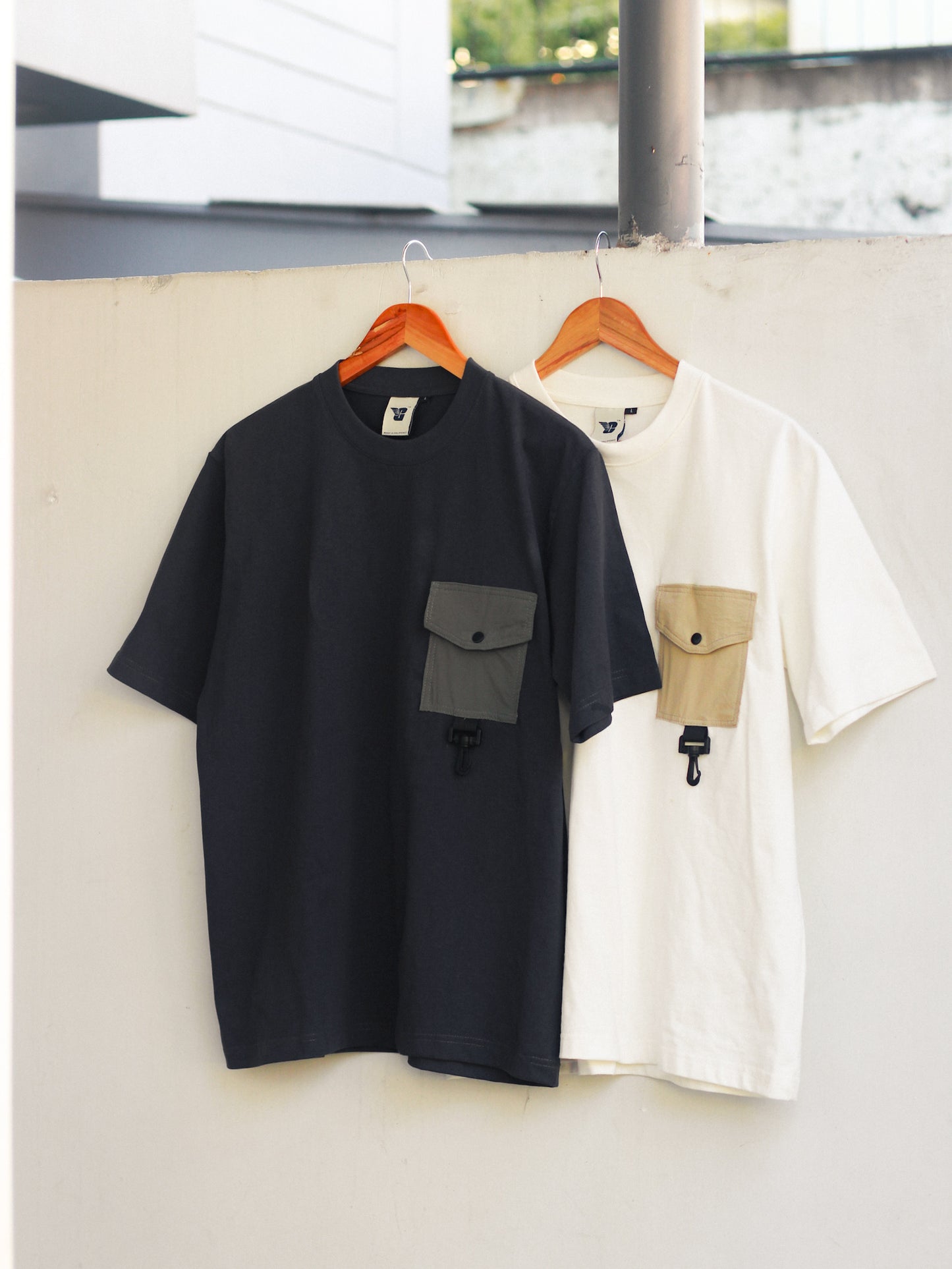 GW 100% Cotton Pocket Tee Ivory White/Duck Gray